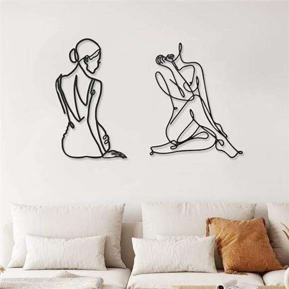 Metal Wall Art Set of 2 Abstract Woman Modern Minimalist Home Decor Black Art - Picture 8 of 8
